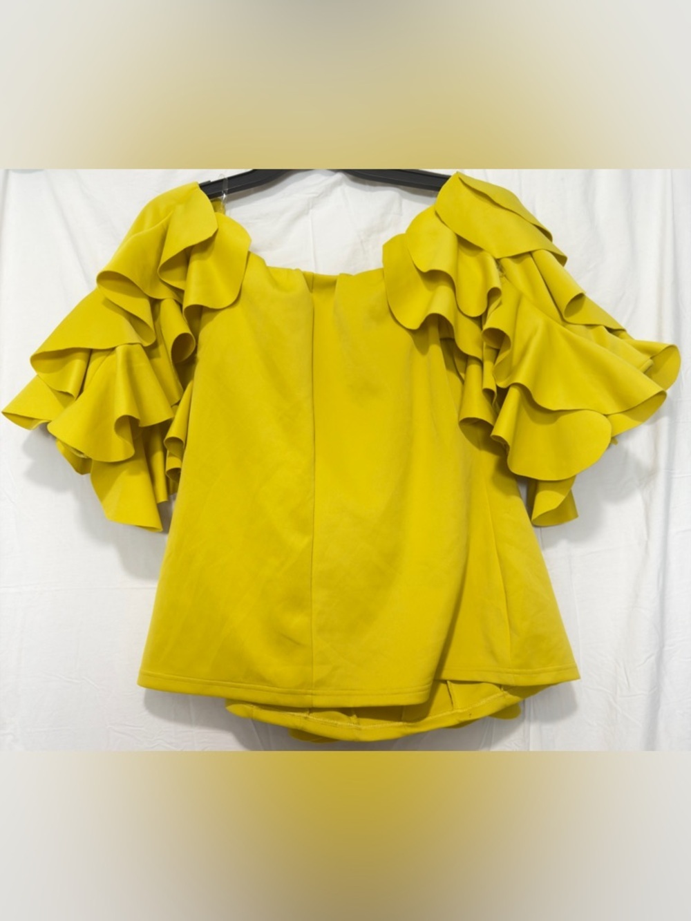 Ashley Stewart Ruffled Off-Shoulder Top in Chartreuse - Picture 3 of 8